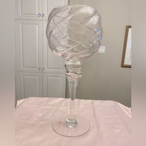 2/$20 Set Tall Swirled Glasses Candle Holder with the Goblet Top Pinkish Hue